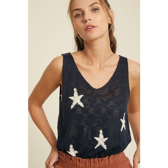 olivaceous navy tank with white stars - Picture 4 of 4